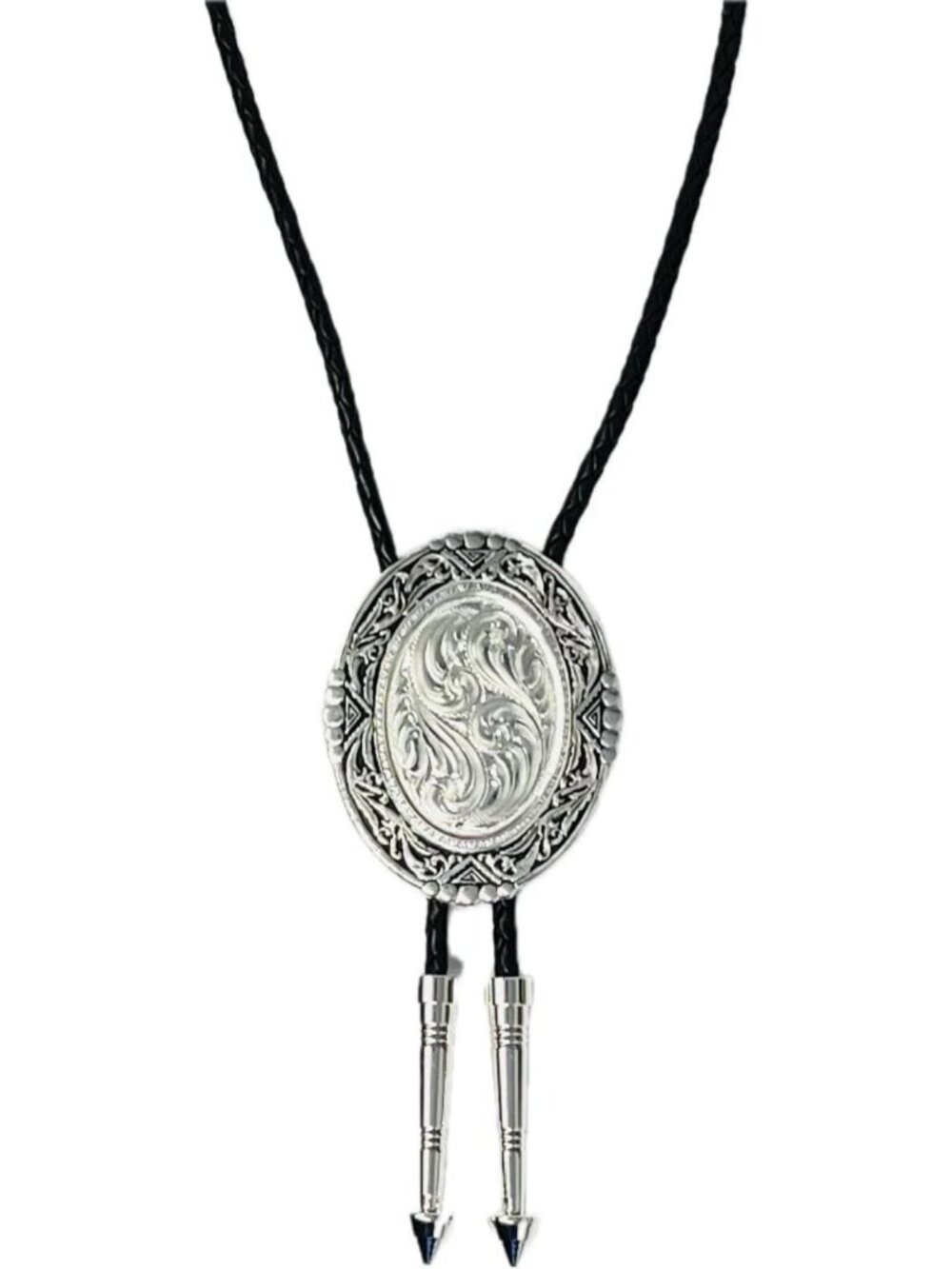 Southwestern Style Braided Leather Bolo Tie with Silver Arrow Tips - Western